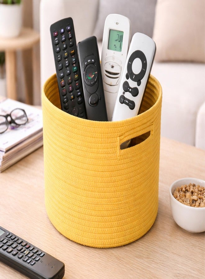 Adhigams Cotton Rope Woven Storage Basket Organizer Bin Round Fabric Container for Toys Clothes Desk Shelf Nursery Bathroom Soft Durable Home Utility Small Size Pack of 1 Yellow - Image 2