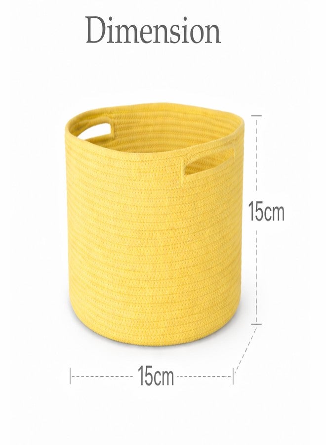 Adhigams Cotton Rope Woven Storage Basket Organizer Bin Round Fabric Container for Toys Clothes Desk Shelf Nursery Bathroom Soft Durable Home Utility Small Size Pack of 1 Yellow - Image 5