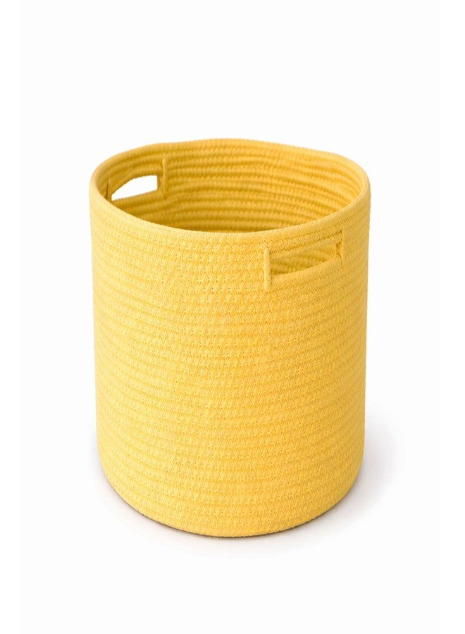 Adhigams Cotton Rope Woven Storage Basket Organizer Bin Round Fabric Container for Toys Clothes Desk Shelf Nursery Bathroom Soft Durable Home Utility Small Size Pack of 1 Yellow - Image 1