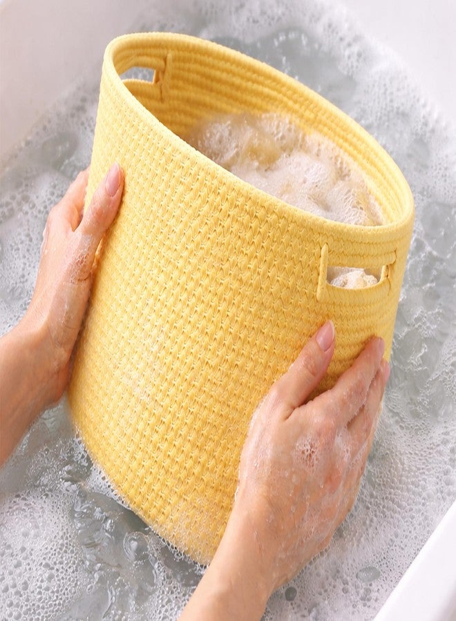 Adhigams Cotton Rope Woven Storage Basket Organizer Bin Round Fabric Container for Toys Clothes Desk Shelf Nursery Bathroom Soft Durable Home Utility Small Size Pack of 1 Yellow - Image 3