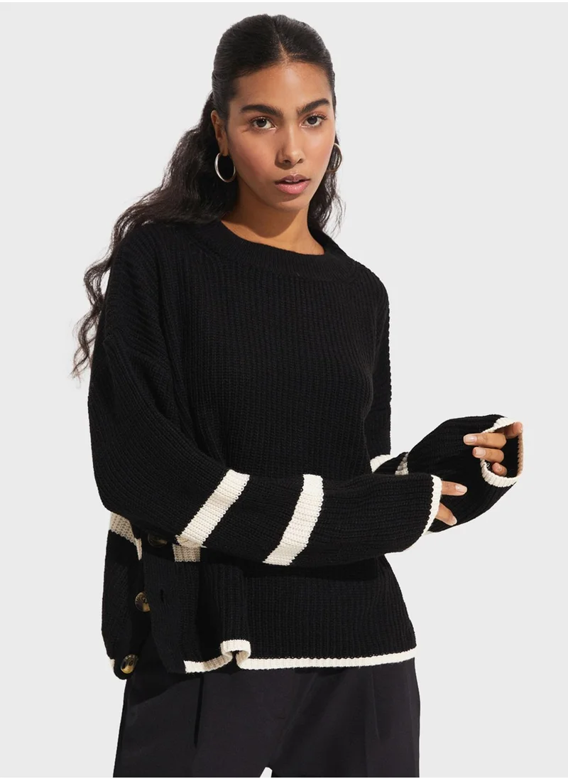 JUNE Striped Detail Crew Neck Knitted Sweater