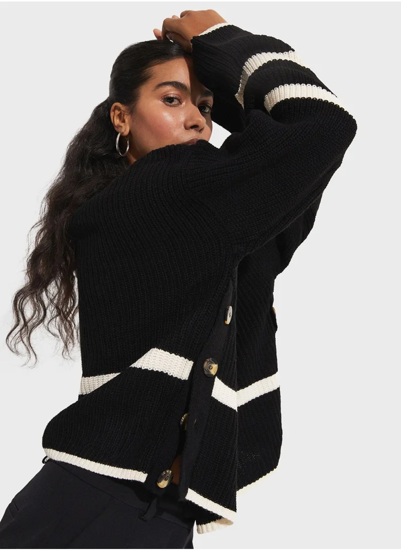 JUNE Striped Detail Crew Neck Knitted Sweater
