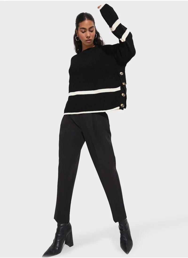 JUNE Striped Detail Crew Neck Knitted Sweater