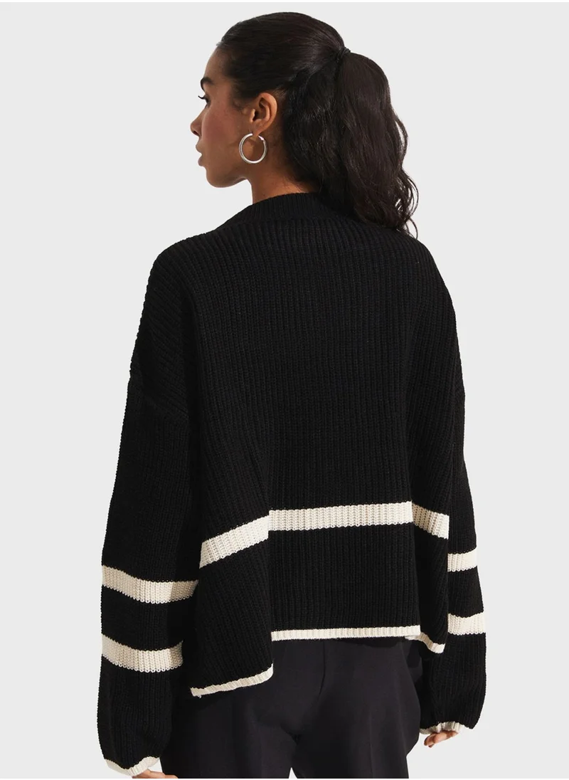 JUNE Striped Detail Crew Neck Knitted Sweater