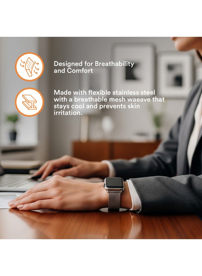 FITIT حزام ميلانيز متوافق مع ساعة آبل سيريس 1–9، SE، حزام فولاذي مقاوم للصدأ مع قفل مغناطيسي، 38/40/41مم – فضي – fitit - Image 4