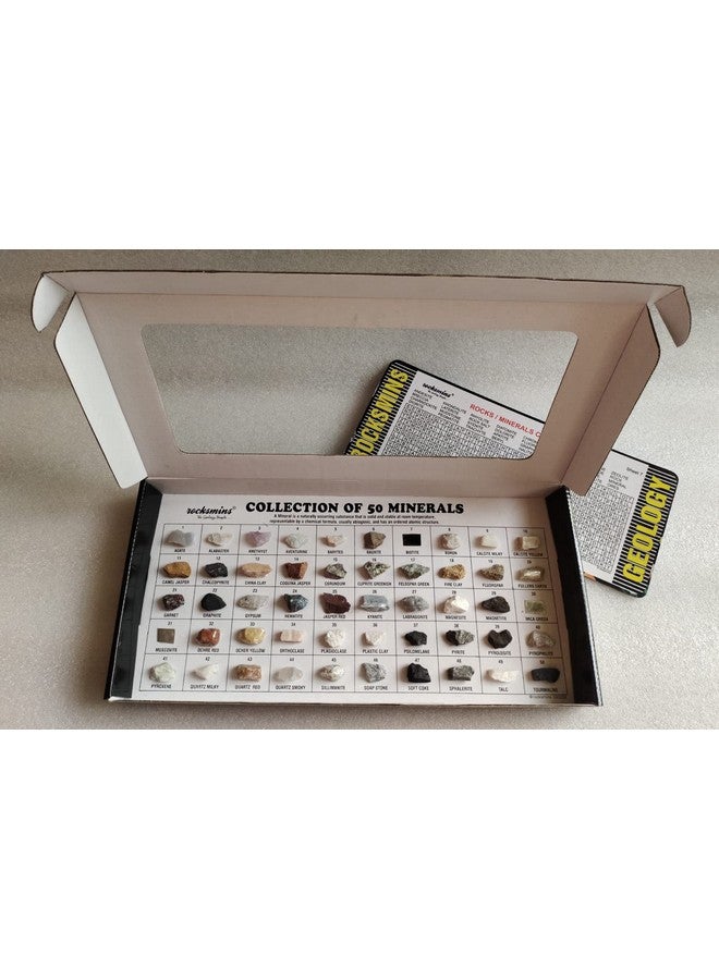 ROCKSMINS MI50WM Collection Set of 50 Minerals School Education Mineral Samples Activity Geology Earth Science Stones Memory Great Educational STEM Toys for Kids Free Geology Crossword Activity Card - Image 2