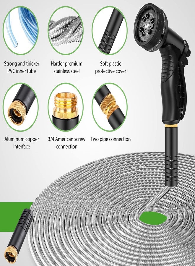 Rcfunkid Metal Garden Hose 100FT, Stainless Steel Heavy Duty Water Hose With 10 Function Nozzle, No-Tangle & No-Kink, Tough & Flexible, Durable and Lightweight, Rust Proof hose for Yard, Outdoor, RV - Image 2