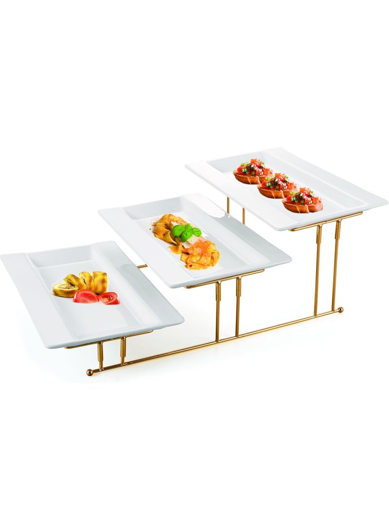 أوركيد وعاء تقديم أوركيد ثلاثي الطبقات مع حامل ذهبي، صينية عرض أدوات المائدة للفواكه والحلويات والمقبلات وأطباق الحفلات، حامل تقديم الكيك لحفلات الزفاف والبوفيهات، حامل عرض المقبلات - Image 2