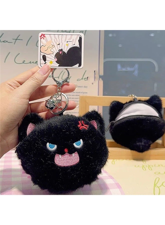 yongsheng Creative Plush Doll, Cute Cat Bag Key Pendant, High-End Doll Holiday Gift (Black Furry Cat Coin Purse) - Image 5
