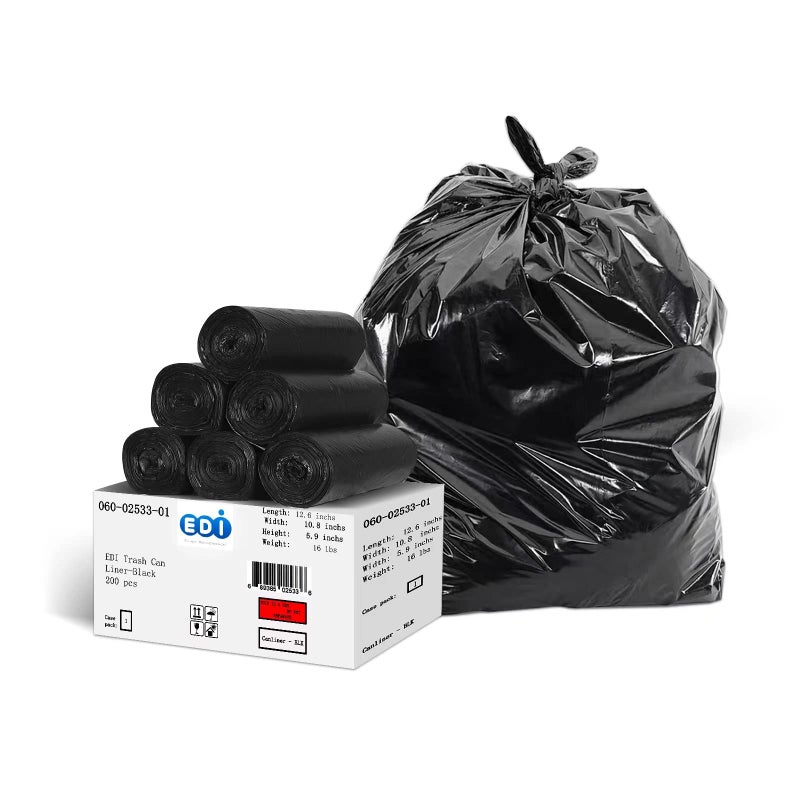 EDI Black Trash Can Liners Large Heavy Duty Trash Bags 45Gallon Capacity 48 x 40 16Micron 200 Count