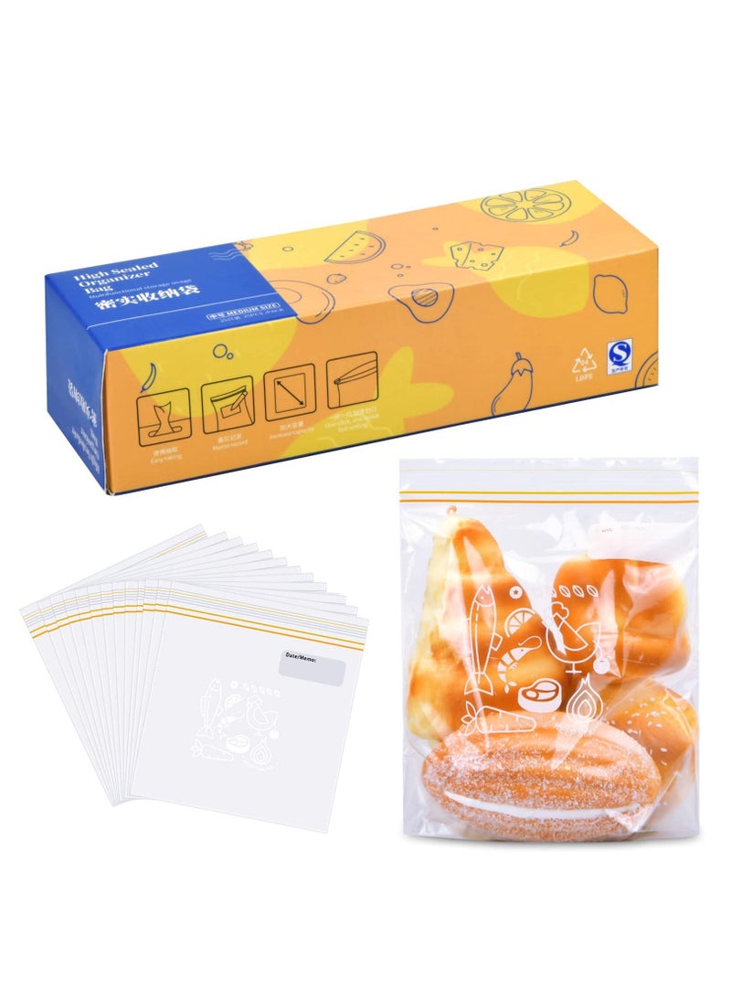 Y&D Storage Bags Reusable Ziplock, Clear Freezer Bag Stand Up Food Leakproof Sealed Sandwich Markable Date Microwaveable Grip Sealing for Vegetable Fruit Juice Clothes, 50Pcs 18x20cm - Image 1