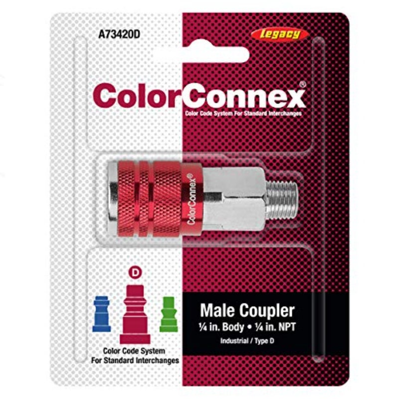 قارنة توصيل ColorConnex، النوع الصناعي D، 1/4 بوصة MNPT، 1/4 هيكل، أحمر - A73420D - Image 2