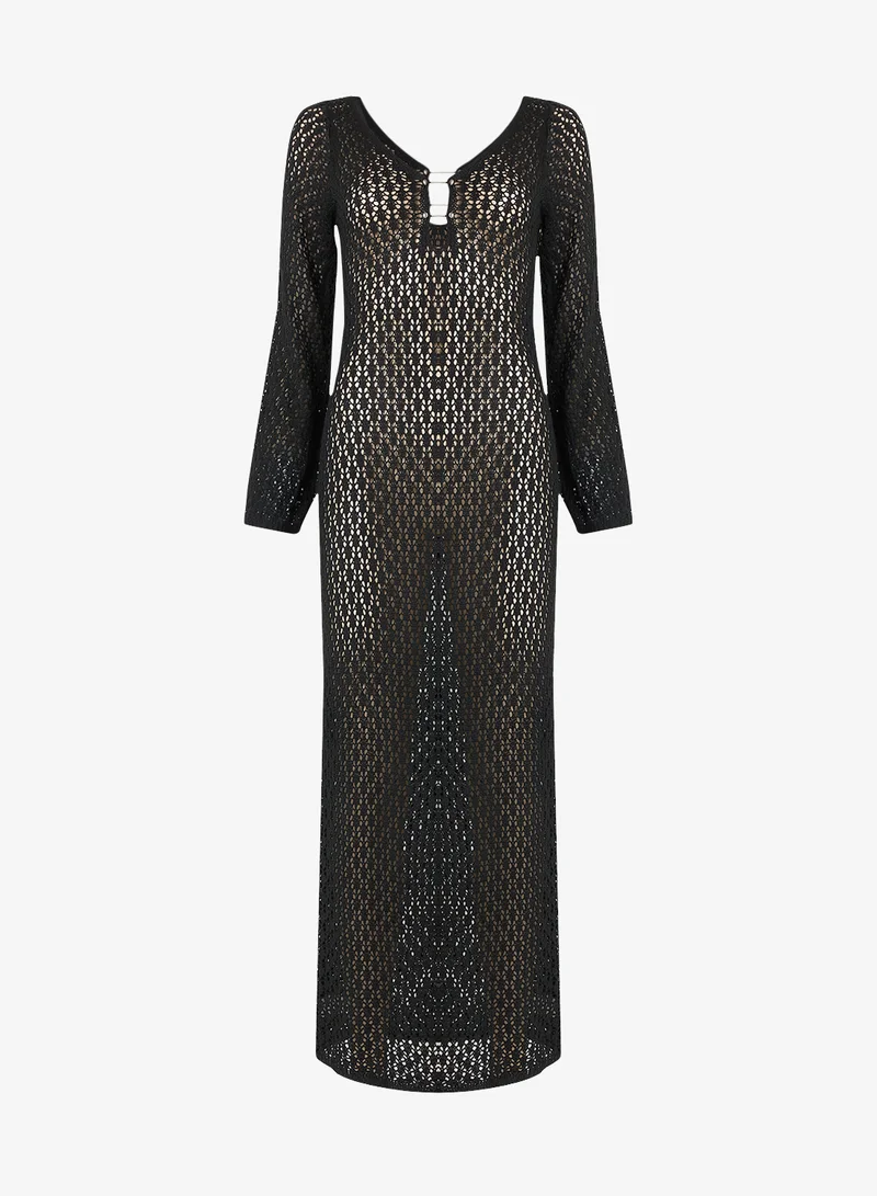 جينجر Scoop Neck Crochet Beach Dress