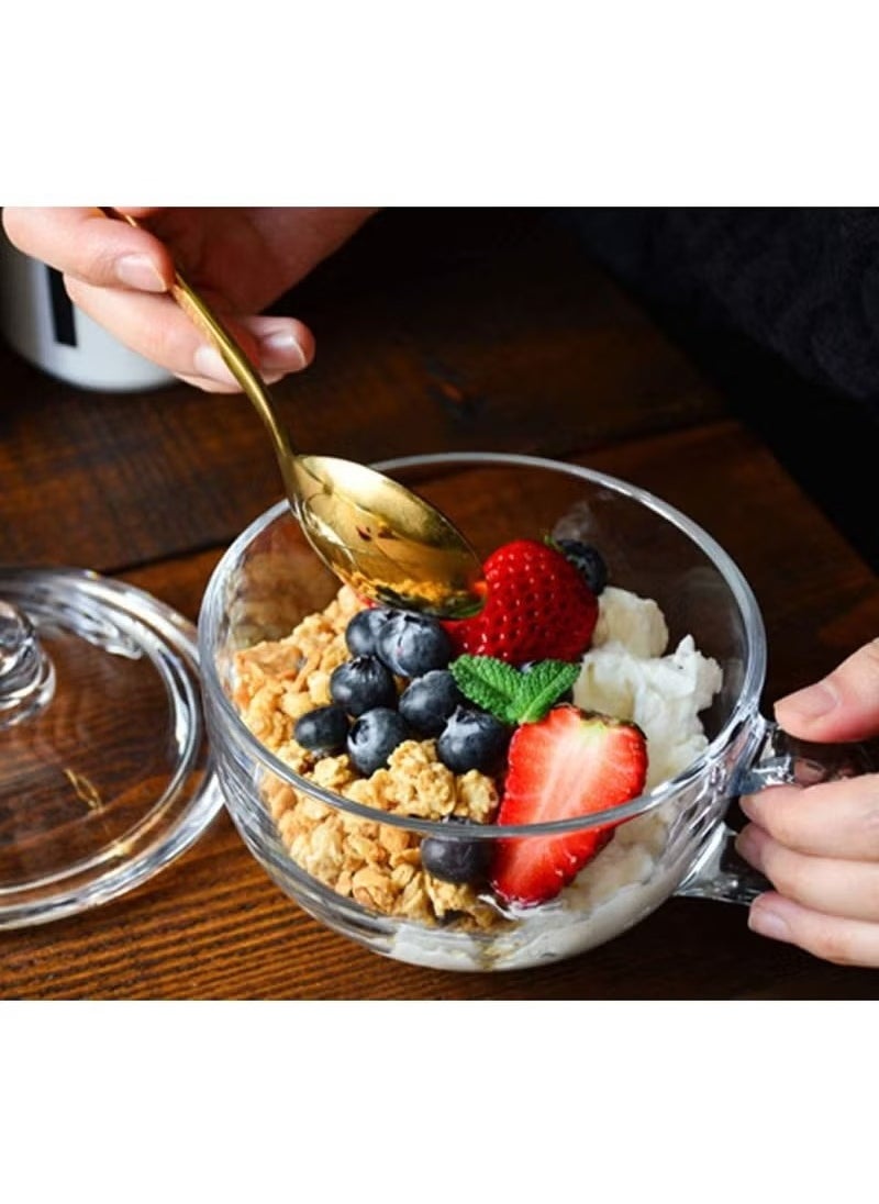 HOMESTAR Soup Bowl and Glass Mugs with Lid and Small Handle Mixing Cereal Oatmeal Microwave Safe Kitchen Accessories Liquid Milk Cups for Breakfast Coffee Ice Cream Snacks Salad Yogurt  - Image 5
