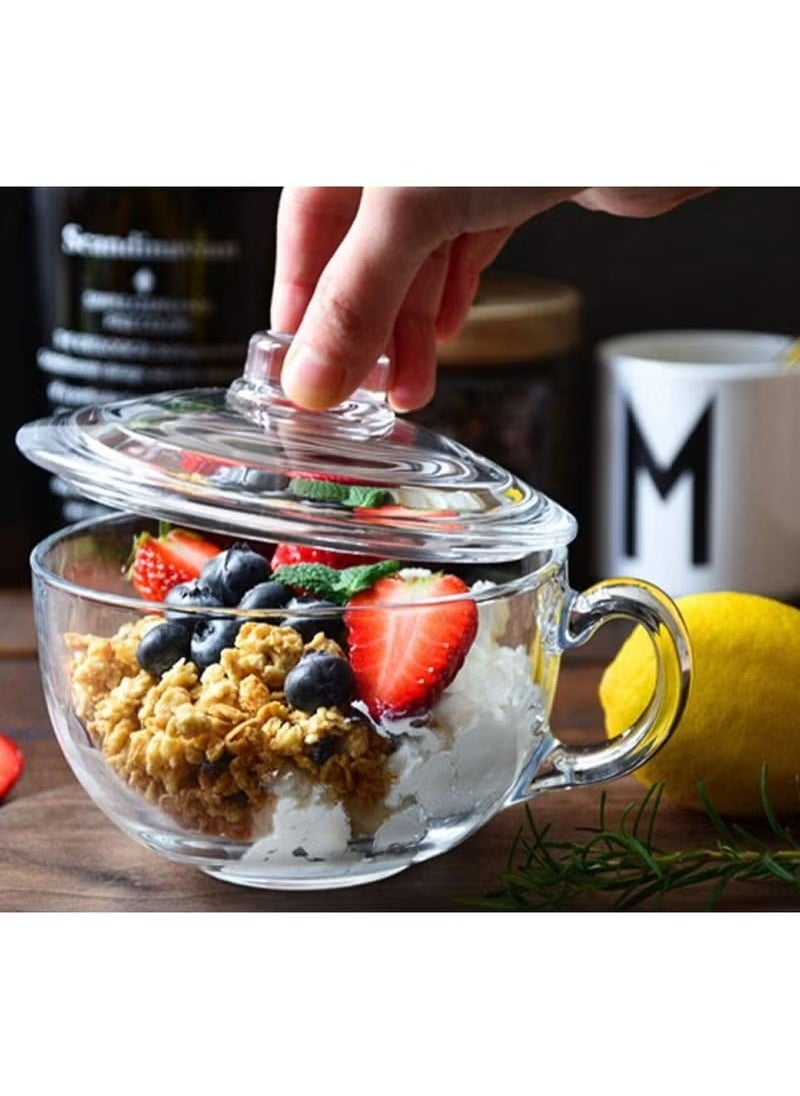 HOMESTAR Soup Bowl and Glass Mugs with Lid and Small Handle Mixing Cereal Oatmeal Microwave Safe Kitchen Accessories Liquid Milk Cups for Breakfast Coffee Ice Cream Snacks Salad Yogurt  - Image 2