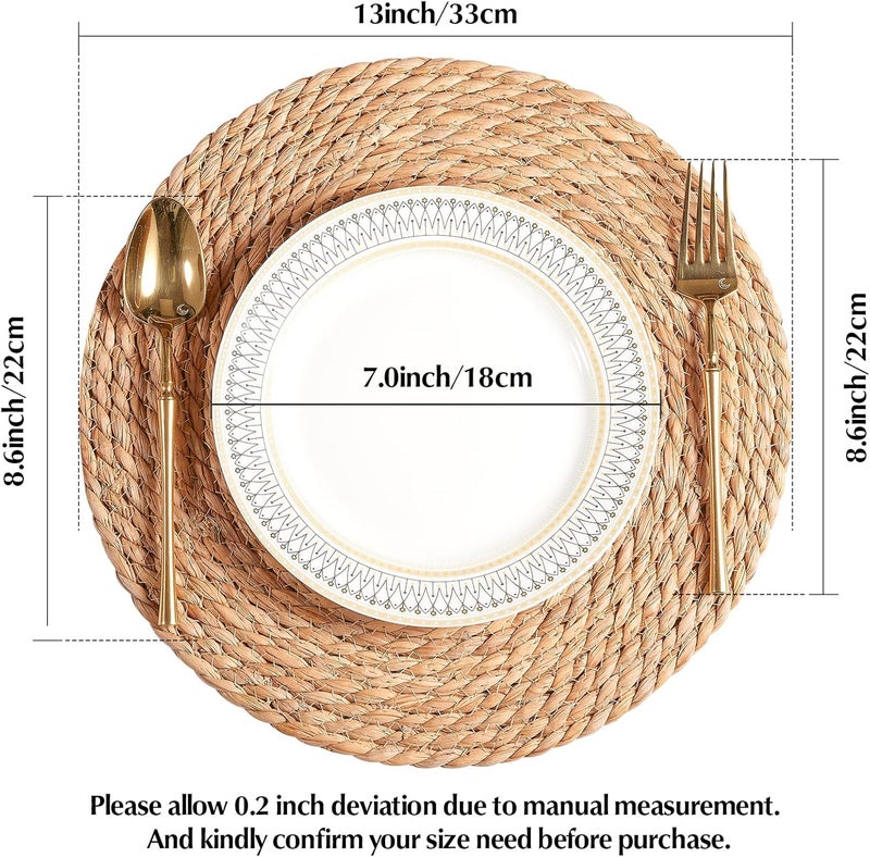 Dimpola Round Woven Placemats 13 inch Set of 4 - Boho Rattan Placemats Natural Water Hyacinth Placemat, Farmhouse Weave Place Mats, Rustic Braided Wicker Table Mats for Dining Table,Home,Wedding - Image 2