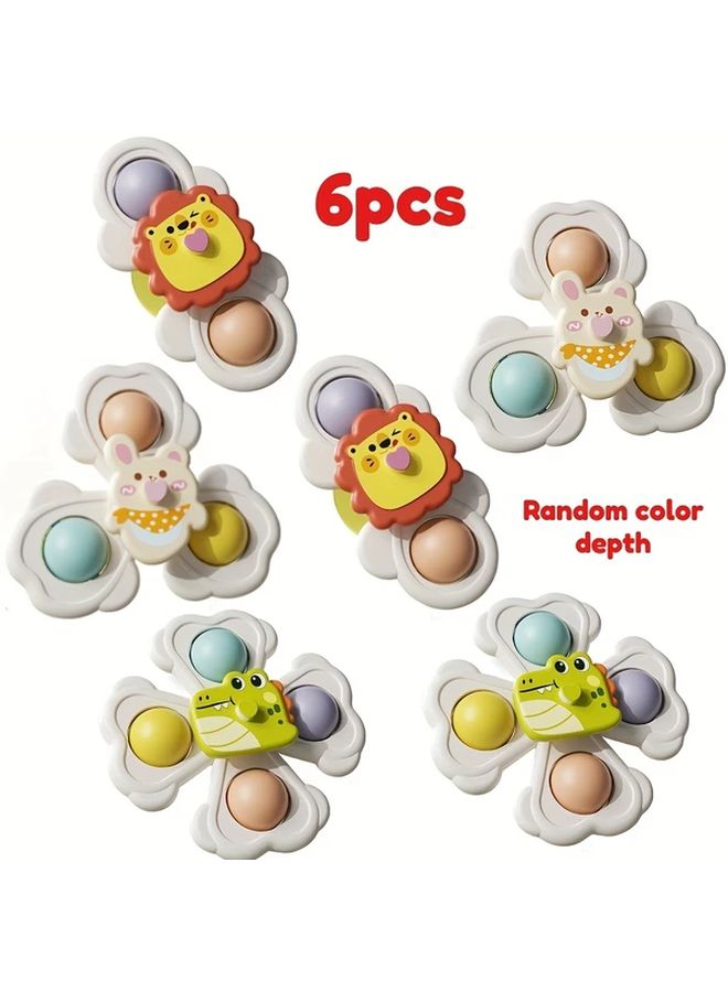 Six Animal Suction Cup Spinning Tops Colorful Cartoon Toys For Kids Gifts - Image 1