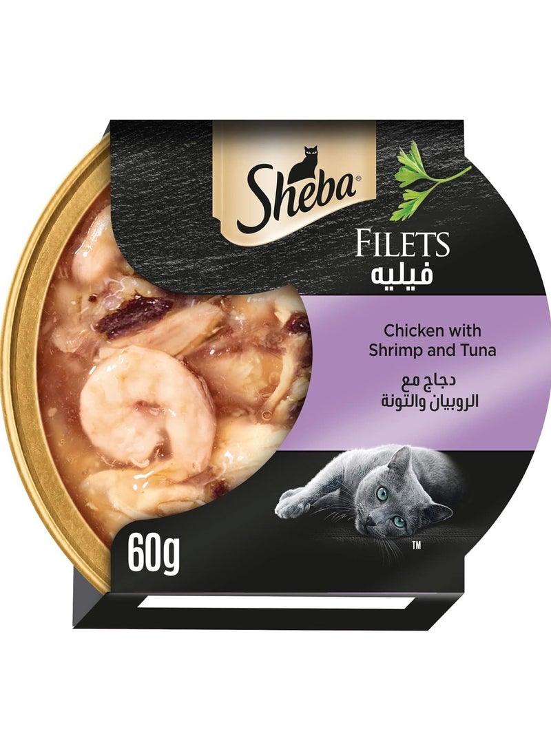 Sheba Fillet Wet Cat Food Chicken with Shrimp and Tuna, Cat Food Made with Natural Chicken  This wet food from Sheba is made for reliable consumption, rich in the essential nutritional requirements of cats, Dom 60g 3 Pack - Image 2