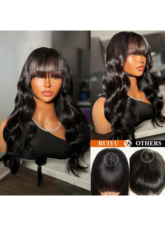Ruiyu - Body Wave Wig with Bangs 2x4 Lace Front Hair Wigs for Black Women Glueless Closure Wigs with Bangs 100% Brazilian Human Hair 180% Density Middle Part 18 Inch - Image 1