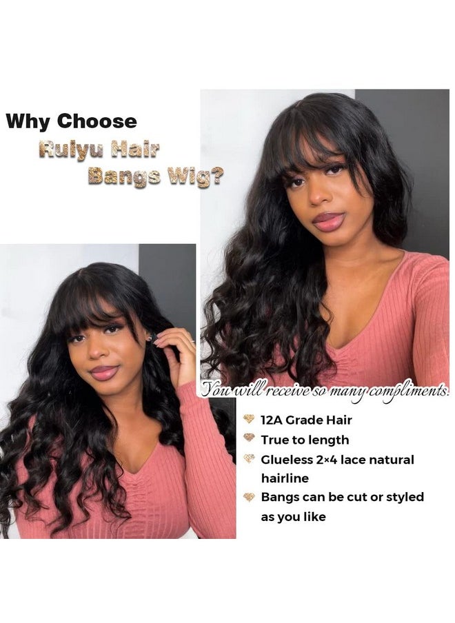 Ruiyu - Body Wave Wig with Bangs 2x4 Lace Front Hair Wigs for Black Women Glueless Closure Wigs with Bangs 100% Brazilian Human Hair 180% Density Middle Part 18 Inch - Image 1