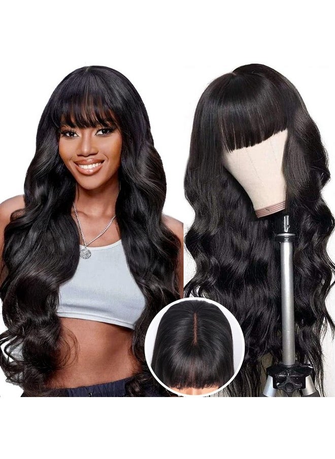 Ruiyu - Body Wave Wig with Bangs 2x4 Lace Front Hair Wigs for Black Women Glueless Closure Wigs with Bangs 100% Brazilian Human Hair 180% Density Middle Part 18 Inch - Image 1