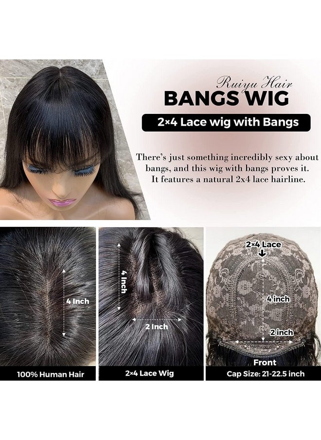 Ruiyu - Body Wave Wig with Bangs 2x4 Lace Front Hair Wigs for Black Women Glueless Closure Wigs with Bangs 100% Brazilian Human Hair 180% Density Middle Part 18 Inch - Image 1