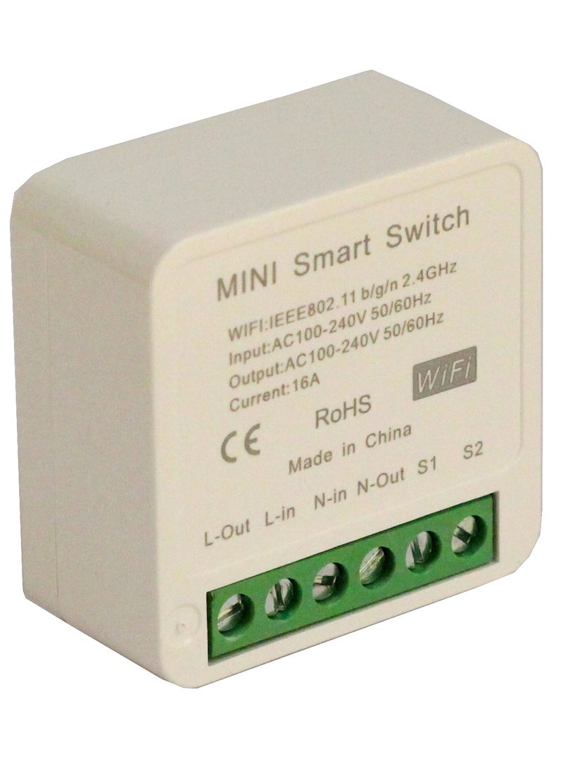 SMART HOME مفتاح واي فاي ذكي صغير يعمل مع أليكسا/أليس/جوجل 16A (تحكم واي فاي + بلوتوث)