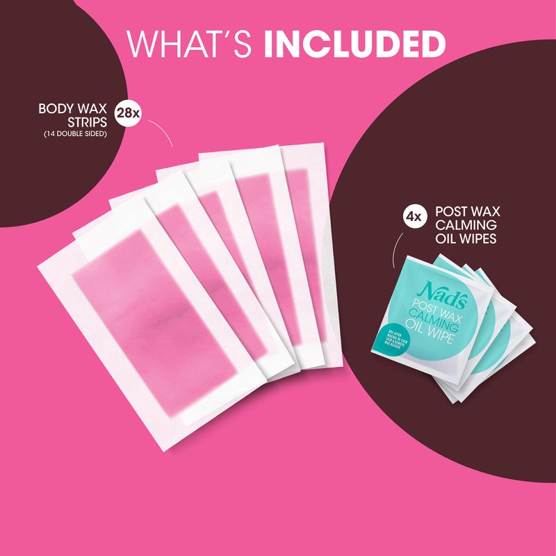Nad's Nadâ€™s Body Wax Strips for Sensitive Skin, Hair Removal for Sensitive Skin, Hypoallergenic, Includes 28 Waxing Strips & 2 Post Wax Calming Oil Wipes - Image 2