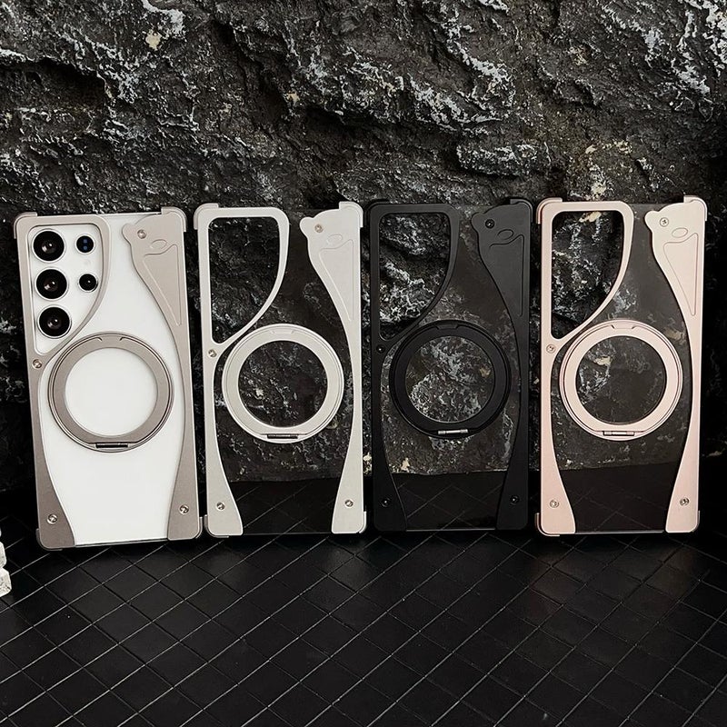 erorex For Samsung Galaxy S25 Ultra 5G Metal Frameless 360 Degree Rotation Holder MagSafe Transparent Phone Case(Black) - Image 2