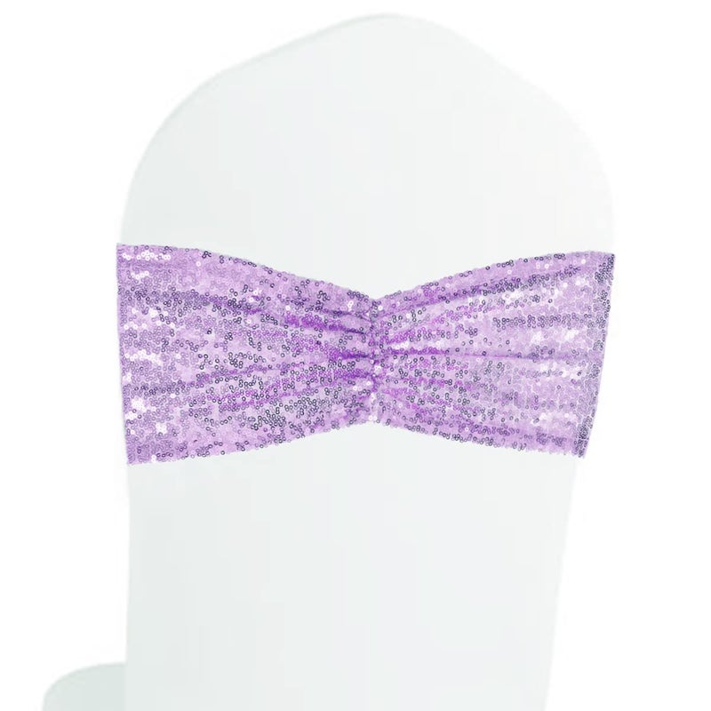 Eternal Beauty Eternal Beauty Set of 25 Sequin Chair Bands and Bows  Lavender Chair Sashes for Banquet and Wedding Party Decorations 