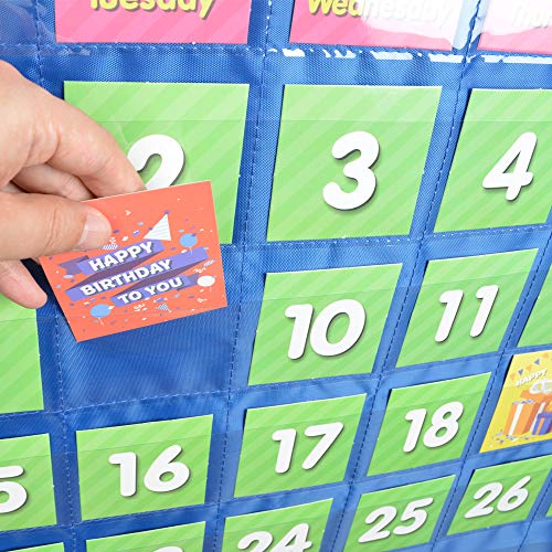 EAMAY Classroom Monthly Calendar Pocket Chart with 71 Cards for Kids Learning for Home,Blue - Image 4