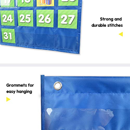 EAMAY Classroom Monthly Calendar Pocket Chart with 71 Cards for Kids Learning for Home,Blue - Image 5