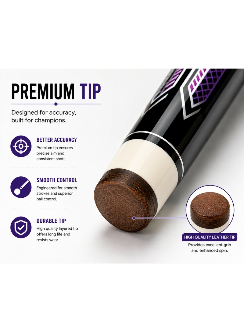 25331-5 Professional Billiard Cue Stick 145CM Wooden Pool Cue With Premium Tip & Screw Joint Black Purple Design - Image 2