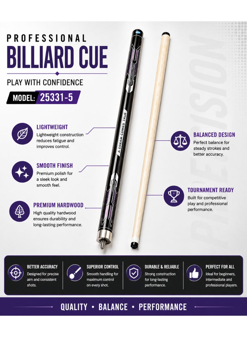 25331-5 Professional Billiard Cue Stick 145CM Wooden Pool Cue With Premium Tip & Screw Joint Black Purple Design - Image 4