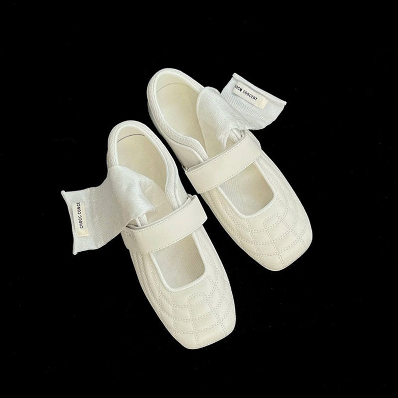 Women's Leather Mary Jane Flat Shoes with Hidden Height Increase, Square Toe, Casual - Image 2
