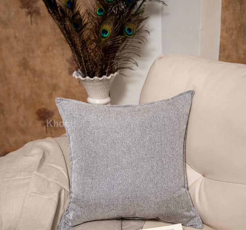 Khooti Decorative Jute Square Cushion Cover Throw Pillow Cover for Living Room Couch Diwan Single Seater Sofa, Colourful Modern Small 22 x 22 Inches / 55 x 55 cm |Colour - Light Grey |Set of 2 Pieces - Image 3