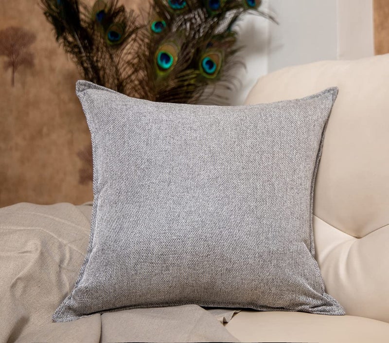 Khooti Decorative Jute Square Cushion Cover Throw Pillow Cover for Living Room Couch Diwan Single Seater Sofa, Colourful Modern Small 22 x 22 Inches / 55 x 55 cm |Colour - Light Grey |Set of 2 Pieces - Image 2