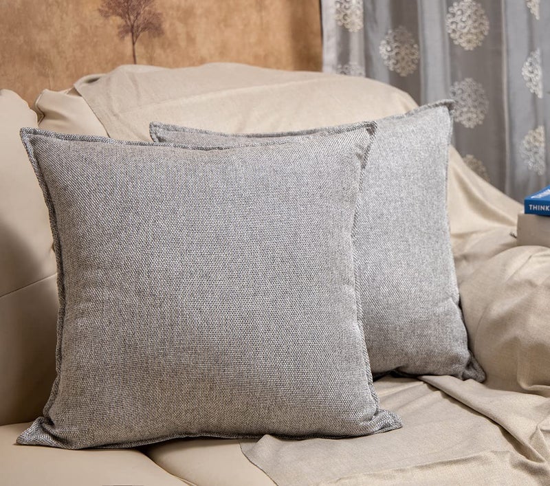 Khooti Decorative Jute Square Cushion Cover Throw Pillow Cover for Living Room Couch Diwan Single Seater Sofa, Colourful Modern Small 22 x 22 Inches / 55 x 55 cm |Colour - Light Grey |Set of 2 Pieces - Image 1