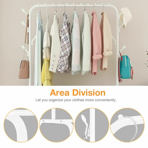 KEEKOS Single Pole Coat Hanger/Cloth Stand/Garment Stand with Bottom Shelves - Metal Garment Rack for Organized Storage 8 Hook (Multi) (White-A) - Image 3