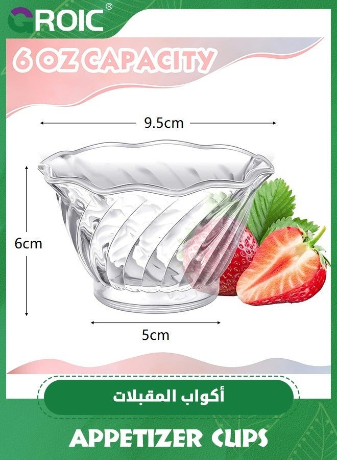 GROIC 8 Pack Plastic Dessert Cups 6 oz Clear Ice Cream Sundae Tasting Bowls, Mini Round Swirl Tulip Shape Party Buffet Serving for Yogurt Salad Appetizer Chocolate Candy Parfait Fruit  - Image 2