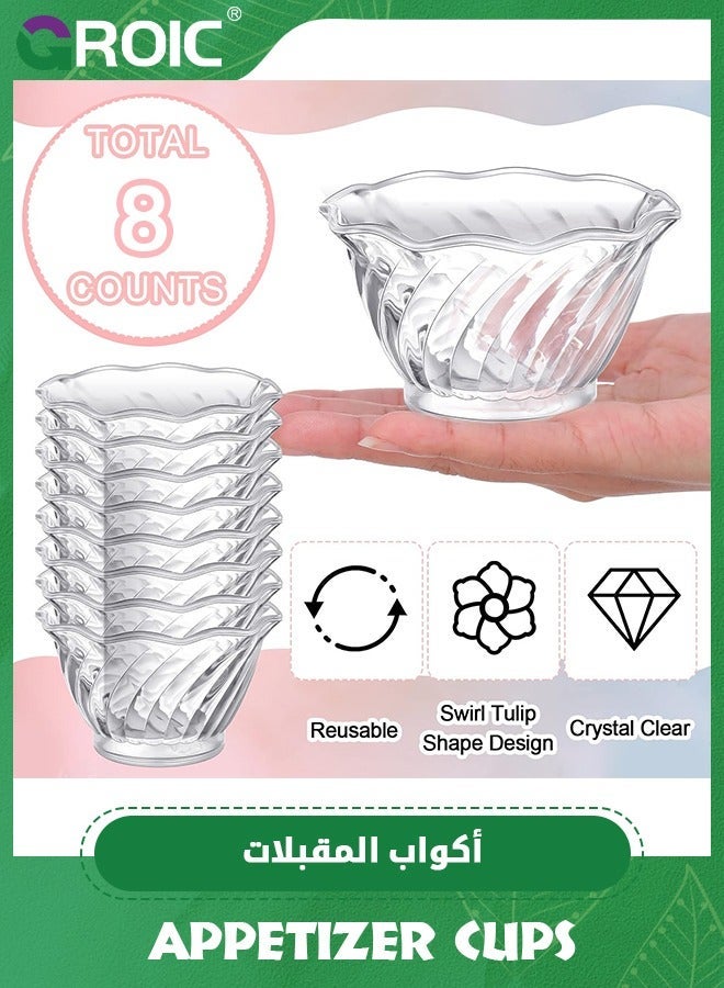 GROIC 8 Pack Plastic Dessert Cups 6 oz Clear Ice Cream Sundae Tasting Bowls, Mini Round Swirl Tulip Shape Party Buffet Serving for Yogurt Salad Appetizer Chocolate Candy Parfait Fruit  - Image 3