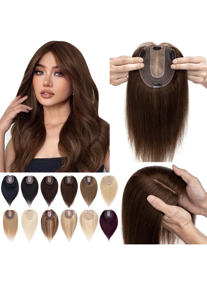 سيجو أغطية شعر للنساء، شعر بشري حقيقي بدون غرة، كثافة 130%، قاعدة حريرية 10 * 12 سم، 100% شعر بشري ريمي، مشبك في الجزء العلوي، قطع شعر مستعار للشعر الخفيف، 10 بوصة بني متوسط - Image 1