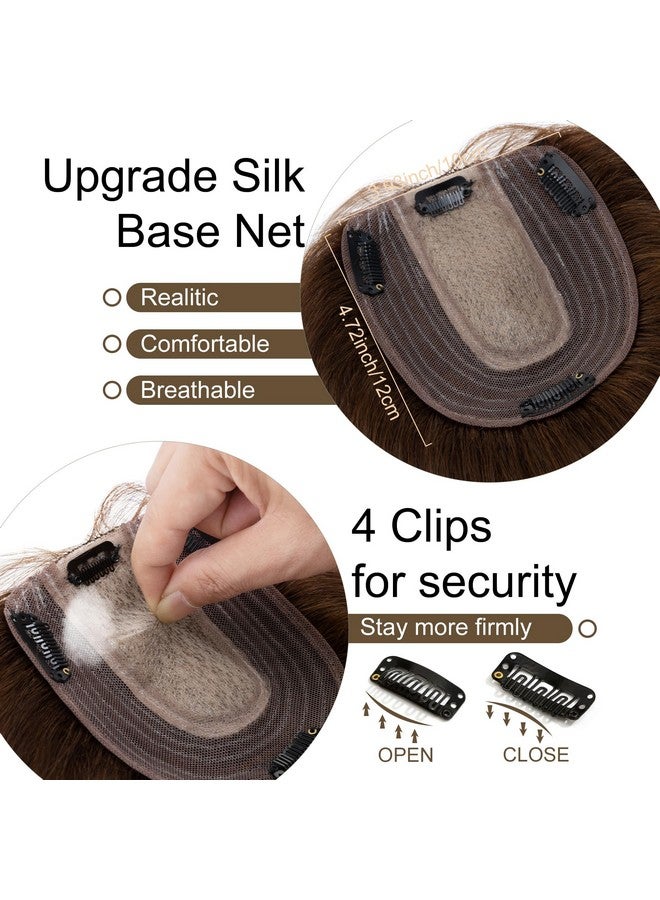 سيجو أغطية شعر للنساء، شعر بشري حقيقي بدون غرة، كثافة 130%، قاعدة حريرية 10 * 12 سم، 100% شعر بشري ريمي، مشبك في الجزء العلوي، قطع شعر مستعار للشعر الخفيف، 10 بوصة بني متوسط - Image 4