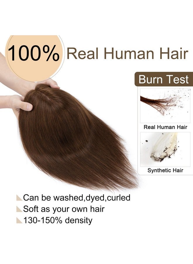 سيجو أغطية شعر للنساء، شعر بشري حقيقي بدون غرة، كثافة 130%، قاعدة حريرية 10 * 12 سم، 100% شعر بشري ريمي، مشبك في الجزء العلوي، قطع شعر مستعار للشعر الخفيف، 10 بوصة بني متوسط - Image 2