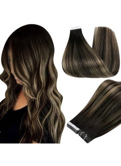 Full Shine Balayage Tape In Hair Extensions Human Hair Color 1B Off Black Fading To 27 Honey Blonde And 1B Black Tape In Human Hair Extensions 12 Inch Tape In Extensions 30 Gram 20Pcs For Women  - Image 1