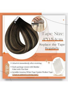 Full Shine Balayage Tape In Hair Extensions Human Hair Color 1B Off Black Fading To 27 Honey Blonde And 1B Black Tape In Human Hair Extensions 12 Inch Tape In Extensions 30 Gram 20Pcs For Women  - Image 4