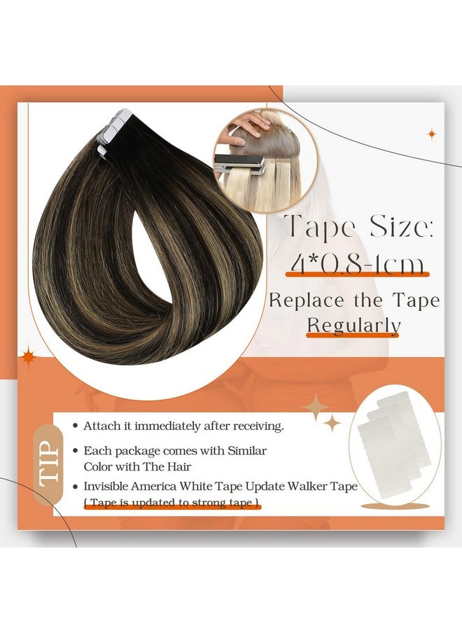 Full Shine Balayage Tape In Hair Extensions Human Hair Color 1B Off Black Fading To 27 Honey Blonde And 1B Black Tape In Human Hair Extensions 12 Inch Tape In Extensions 30 Gram 20Pcs For Women  - Image 4