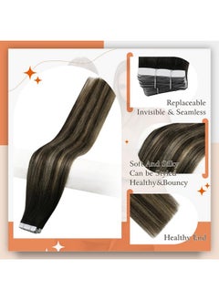 Full Shine Balayage Tape In Hair Extensions Human Hair Color 1B Off Black Fading To 27 Honey Blonde And 1B Black Tape In Human Hair Extensions 12 Inch Tape In Extensions 30 Gram 20Pcs For Women  - Image 2