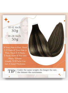Full Shine Balayage Tape In Hair Extensions Human Hair Color 1B Off Black Fading To 27 Honey Blonde And 1B Black Tape In Human Hair Extensions 12 Inch Tape In Extensions 30 Gram 20Pcs For Women  - Image 3