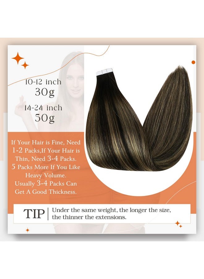 Full Shine Balayage Tape In Hair Extensions Human Hair Color 1B Off Black Fading To 27 Honey Blonde And 1B Black Tape In Human Hair Extensions 12 Inch Tape In Extensions 30 Gram 20Pcs For Women  - Image 3